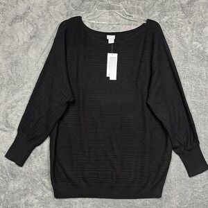Chicos Sweater Women's Large Black Pullover Cashmere Blend Ribbed Boat Neck NWT
